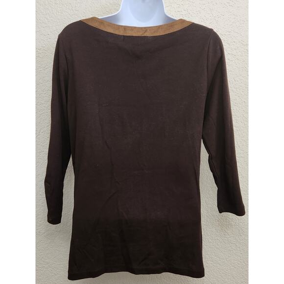 Lauren Ralph Lauren Brown Boat Collar Contrasting Trim Top Medium Lightweight - Picture 5 of 6
